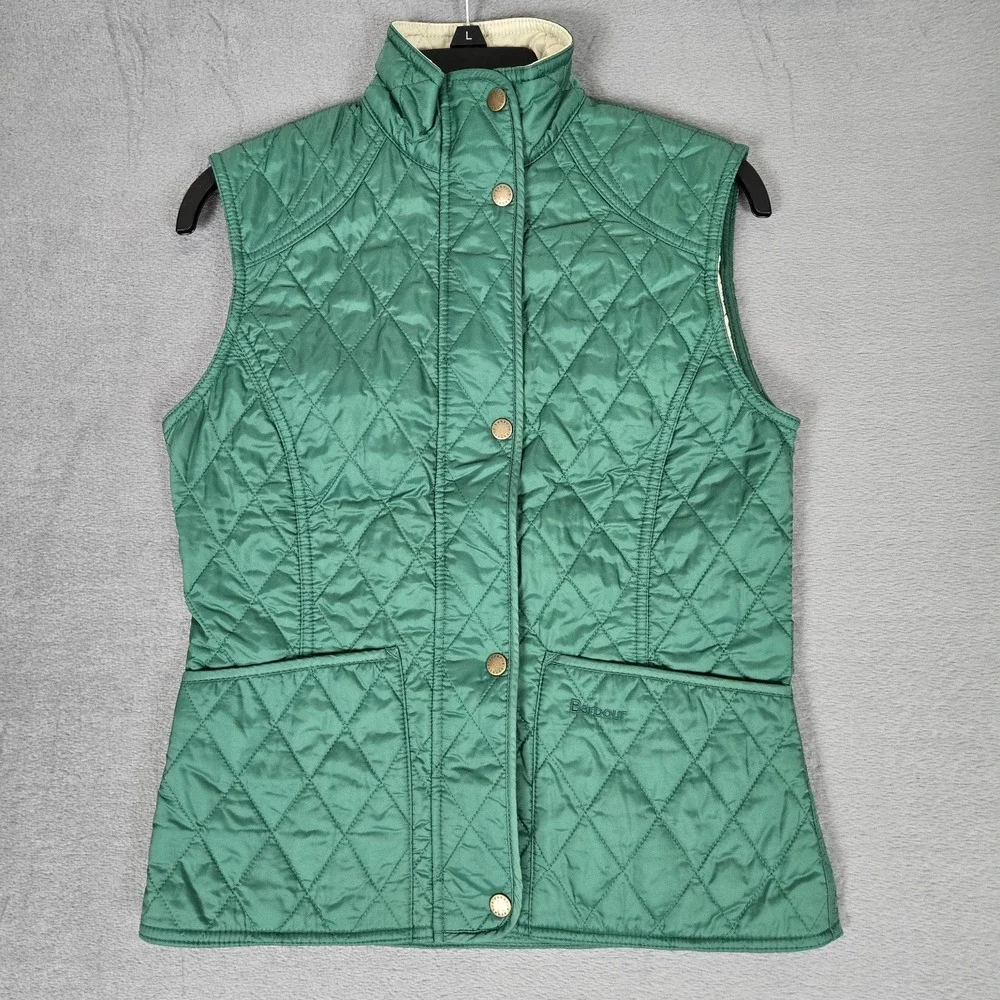 Barbour Vest Womens 4 Summer Liddesdale Gilet Quilted Green Full Zip Snap
